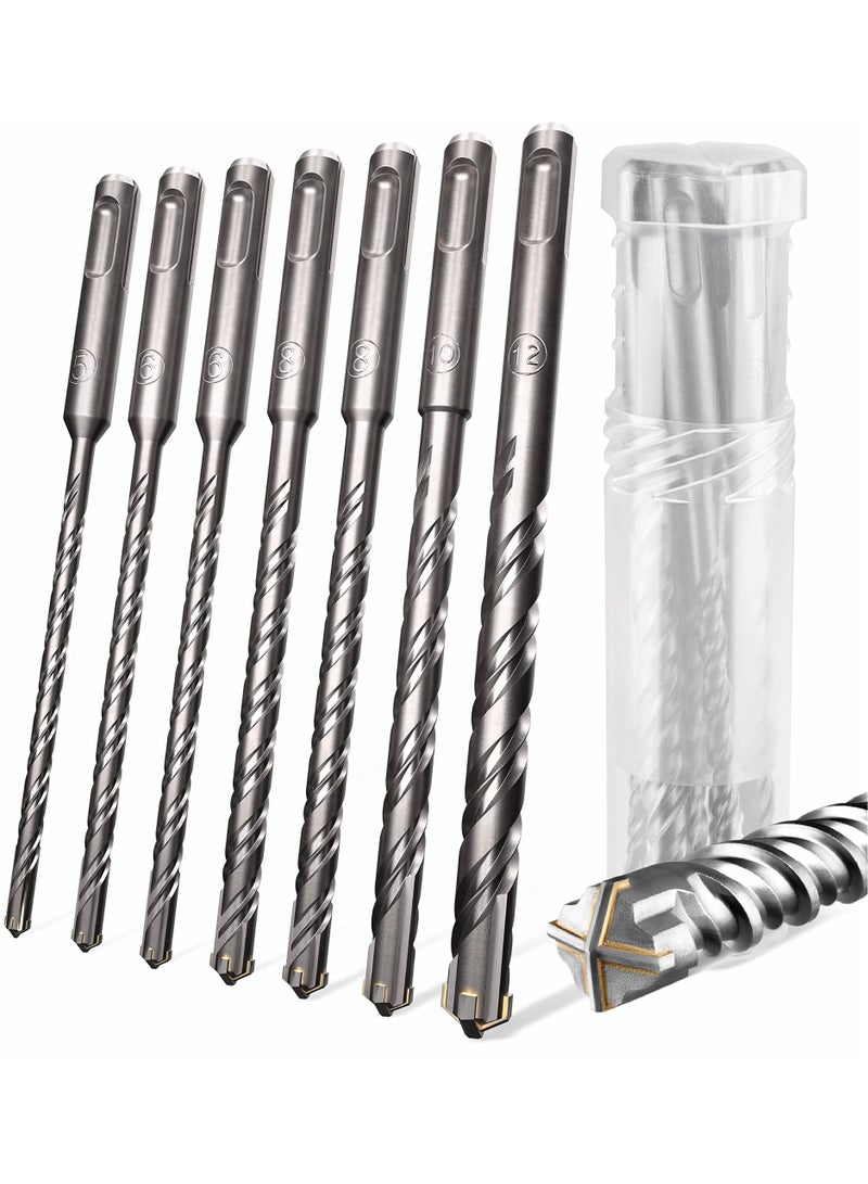 Plus Drill Bit Set, Hammer Drill for Concrete with 4 Cutting Edges, in Sizes 5, 6, 6, 8, 8, 10, 12, Concrete Drill Bit (SDS Plus Drill Set 7 Pieces) - Image 1